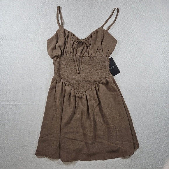 Mixed Threads Los Angeles Dresses & Skirts - NWT Mixed Threads L A Brown Smocked Shirred Bodice Tie Neck Cami Mini Dress M